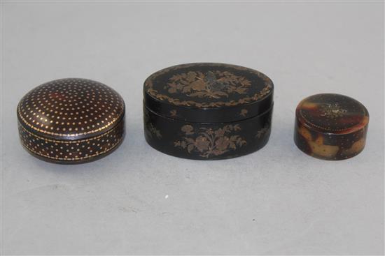 A 19th century oval tortoiseshell snuff box & 2 others